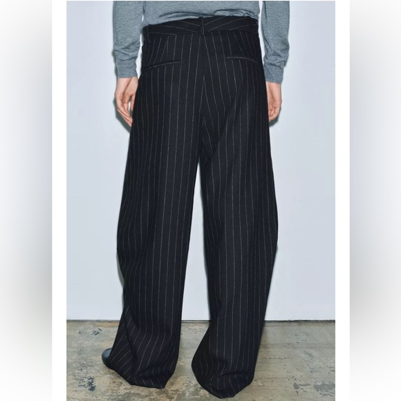Zara ZW COLLECTION WOOL PINSTRIPE PANTS Sz L - Picture 3 of 12